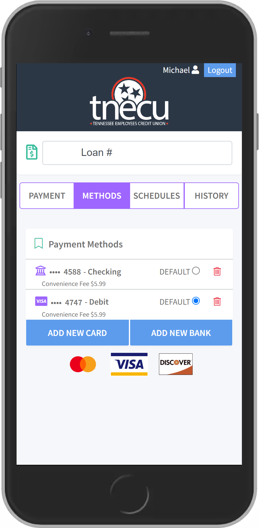 TNECU Screenshot of adding your payment method page