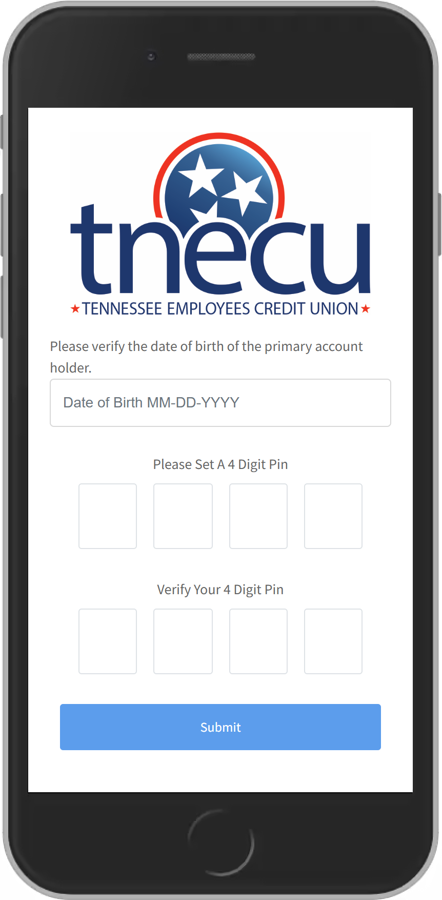 TNECU Screenshot of creating your PIN page